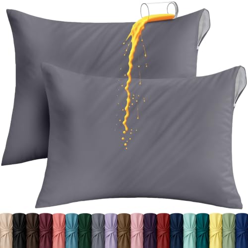 Utopia Bedding King Size Pillow Protectors Set of 2 Gray Zippered Waterproof Bed Bug Dust Mite Proof