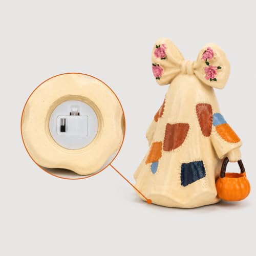 Halloween Ghost Night Light Figurine with Pumpkin Basket - Spooky Holiday Decor