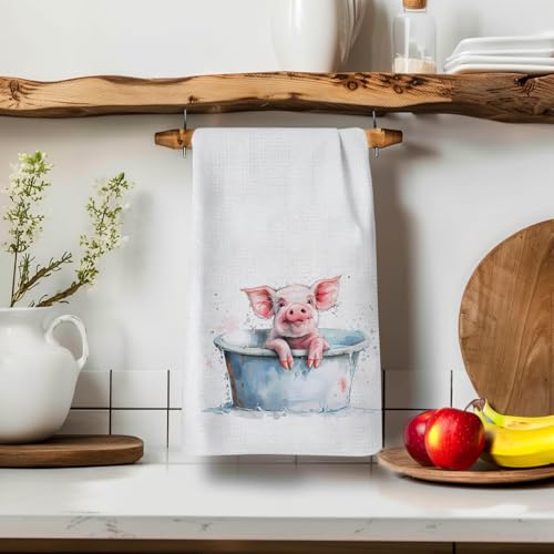 Qabliqo Bathing Pig Hand Towels - Cute Bathroom Decor for Pig Lovers, 16x24 Inch, Funny Animal Kitchen & Washroom Towels