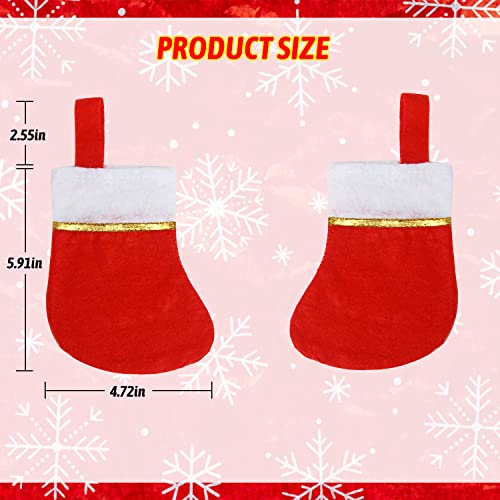 Christmas Stocking Tableware Holders Set - 24 Red Felt Silverware Bags with Gold Trim