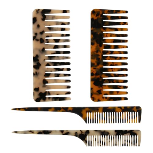4Pcs Tortoiseshell Rat Tail Hair Comb Set - Anti-Static Styling Tools