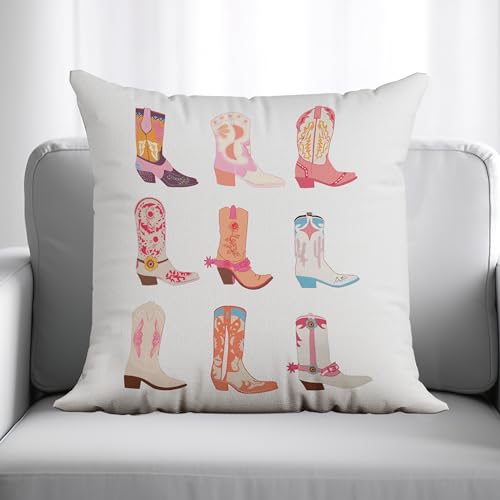 Cowgirl Boot Pillow Cover 18x18, Western Flannel Throw Pillow Case - 02