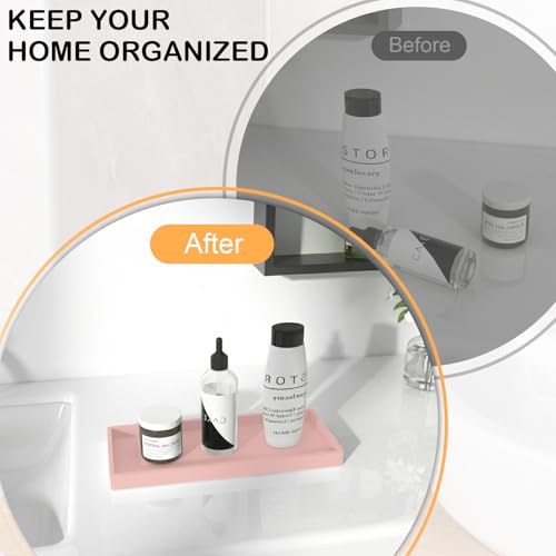 BLESWIN Pink Silicone Bathroom Vanity Tray 7.8 x 3.9 Inch - Non-Slip Organizer for Perfume, Jewelry, Soap