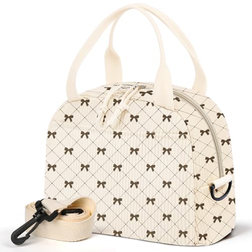 WOBAGMEN Bow Tie Corduroy Insulated Lunch Box with Strap