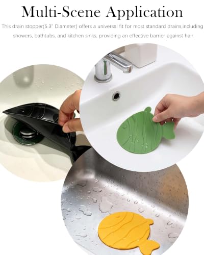 Fish Silicone Drain Stopper - 2 Pack, Suction Cup Cover for Bathtub & Sink