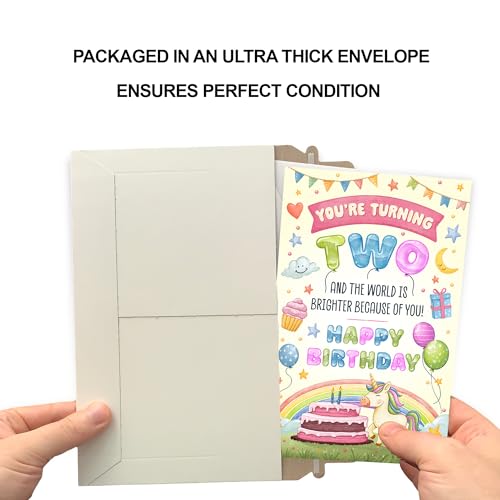 2nd Birthday Greeting Card - Made in USA, Eco-Friendly Thick Card Stock, Premium Envelope, 5x7.75in