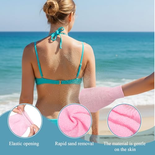 Thinp Sand Remover Mitts - 2 Pack Beach Sand Wipe Off Mitts with Storage Bag