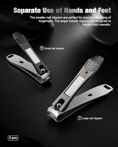 FERYES Stainless Steel Nail Clippers 2-Pack for Thick Nails