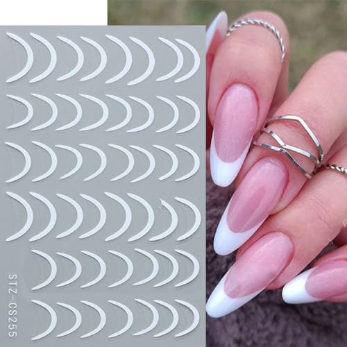 BYJKYEN French Tip Nail Stickers Gold Silver Wave Line Art Decals 6 Sheets