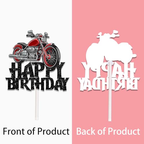Black Glitter Motorcycle Racing Cake Topper - Birthday Decor