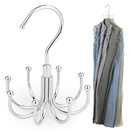 ZEDODIER Silver 8-Hook Rotatable Jeans Organizer for Closet, Space Saving