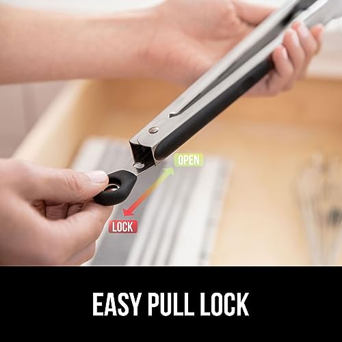 Gorilla Grip Stainless Steel Kitchen Tongs, 9" & 12" Set, Black Silicone Tips
