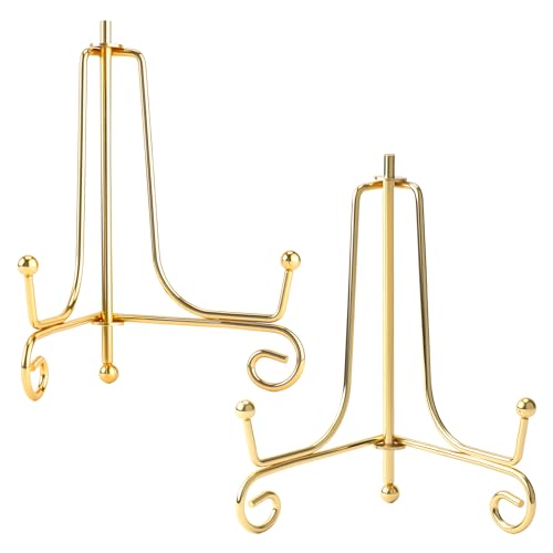 Gold Iron Plate Holder Easel Display Stand - 4 Inch, 2 Pack