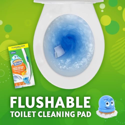 Scrubbing Bubbles Toilet Bowl Brush & Holder Starter Kit with 4 Refill Pads, Citrus Scent