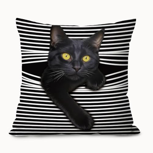 Funny Black Cat Pillow Cover 18x18 - Whimsical Home Decor