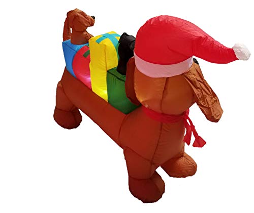 Lighted Christmas Inflatable Dogs with Gift Boxes - 4 Ft Holiday Yard Decor