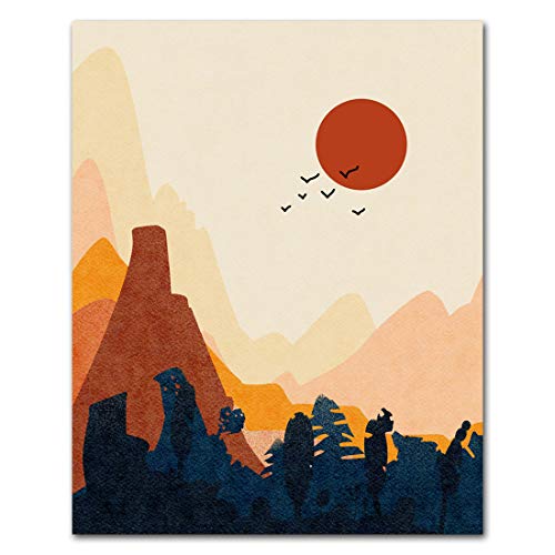 Boho Abstract Sun Art Print - 8x10 Inch Warm Color Landscape