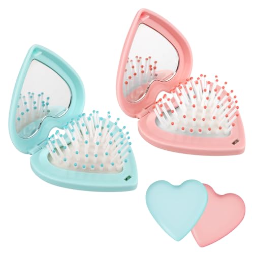 Foldable Travel Hair Brush Set 2Pcs Portable Mini Hairbrush with Mirror