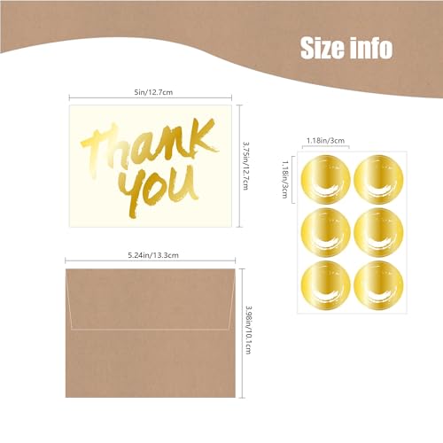 Gold Foil Thank You Cards with Envelopes - 48 Pack, 3.75" x 5"