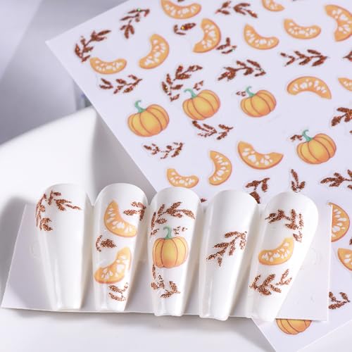 Fall Pumpkin & Maple Leaf Nail Stickers 3D Self-Adhesive Art Decals 5 Sheets