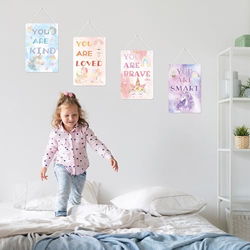 Unicorn Wall Decor Sign Set for Girls' Rooms - Inspirational Rainbow Art