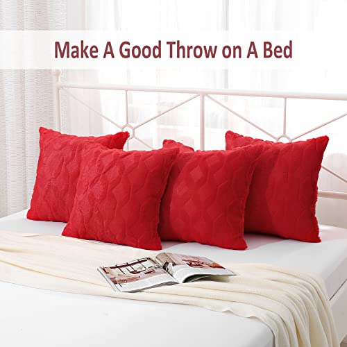 Christmas Faux Wool Pillow Covers 18x18 Inch Pack of 2 - Red