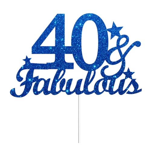 JUTTIRA Blue Glitter 40 & Fabulous Cake Topper for 40th Birthday Party