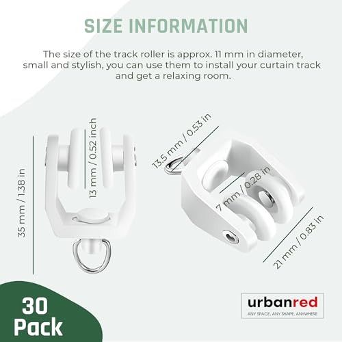 UrbanRed Ceiling Curtain Track Rollers, 30 Pack - White