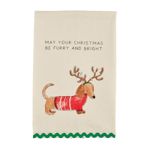 Festive Dachshund Christmas Hand Towel with Ric Rac Trim - Furry Holiday Decor