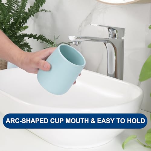 Ceramic Bathroom Tumbler Cup - 400ml Toothbrush Holder (Cyan)