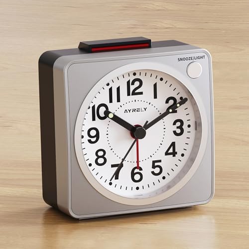 AYRELY Compact Battery Operated Travel Alarm Clock - Silent Analog, Snooze & Light