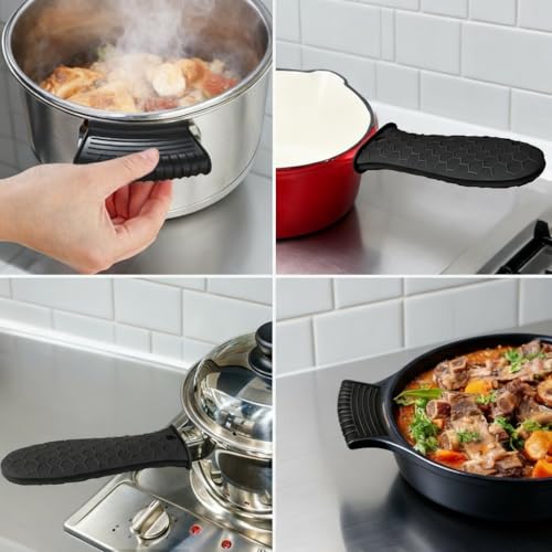 Black Silicone Hot Handle Holders - 3 Pack Non-Slip Pot Sleeves