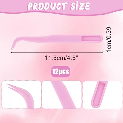 Exircy 12-Piece Plastic Bent Tweezers 4.5 Inch Curved Pointed Set