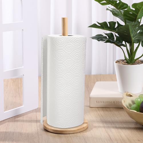 SHENLIU Bamboo Paper Towel Holder Stand - 4Pcs Non-Slip Kitchen & Bathroom Organizer