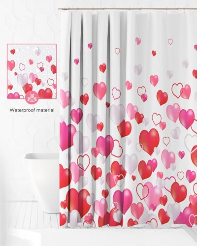 Lindameler Valentine's Day Shower Curtain Set - 72x72 Inch Romantic Heart Design