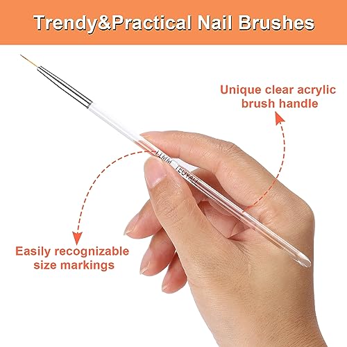 TEOYALL 5Pcs Fine Liner Nail Art Brushes Set - Ultra-Thin Striping Brushes