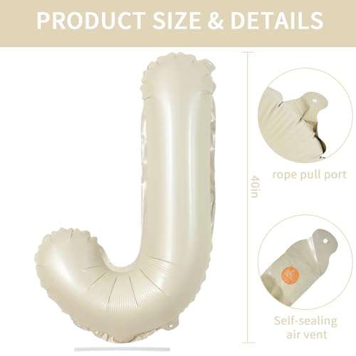 40 Inch Cream White Letter J Balloon - Giant Foil Decoration