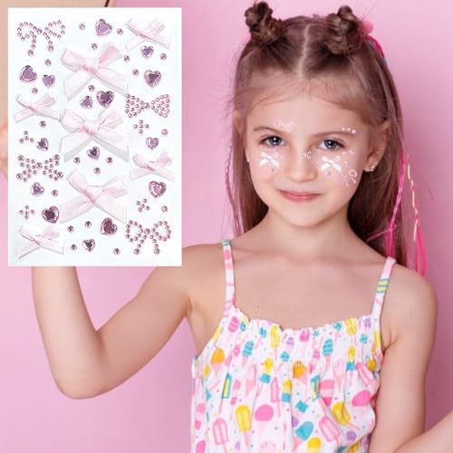 Heart Face Gem Stickers Red Pink Self-Adhesive Rhinestones for Makeup