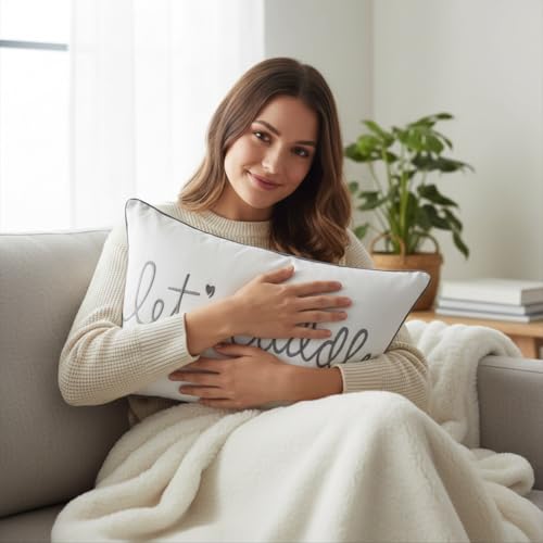 Let's Cuddle Decorative Lumbar Pillow Cover - 12x20 Inches Cotton