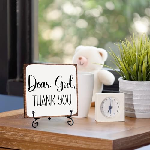 Christian Wooden Sign with Metal Stand - Rustic Faith Decor for Office & Home
