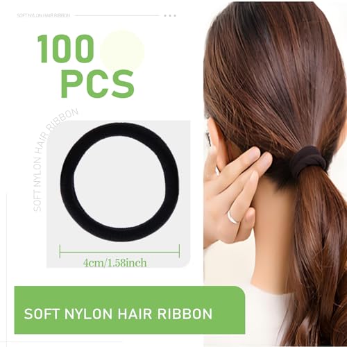 AHSNYLC Thick Seamless Hair Ties, Black Elastic Hair Bands 100 Pack