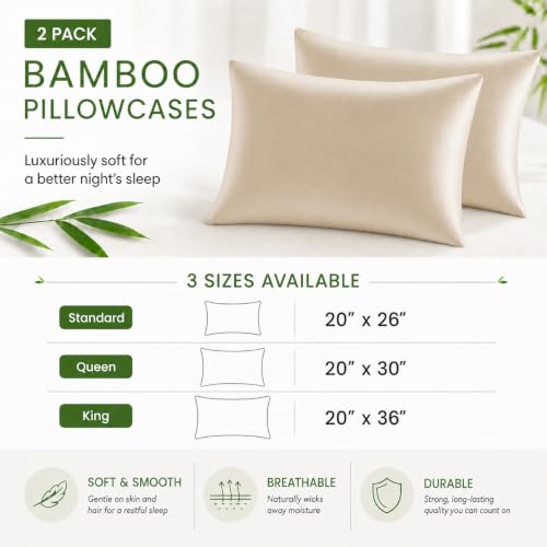 LANYETON Bamboo Viscose Pillowcases Set of 2 - 20 x 26 inches
