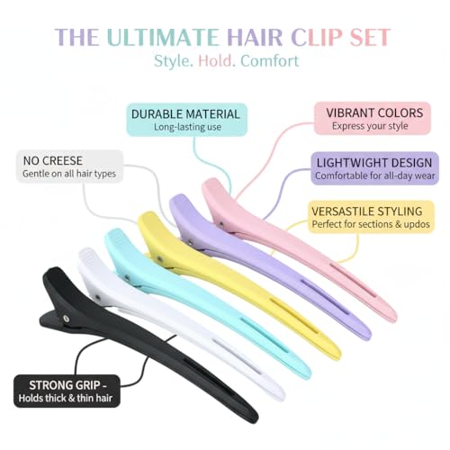 Duckbill Hair Clips 6-Pack – Colorful Sectioning Clips for Styling & Hair Cutting