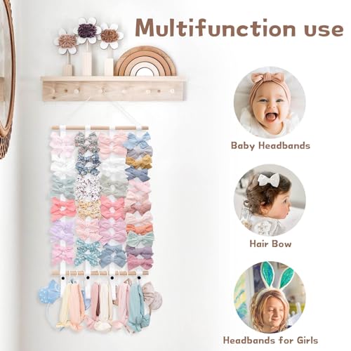 OAOLEER Hair Bow Holder Organizer for Girls - White with 8 Hooks