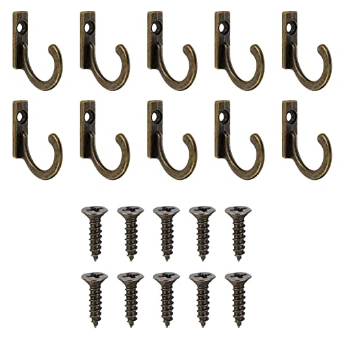10 Zinc Alloy Antique Wall Hooks for Keys, Towels, and Coats - Bronze