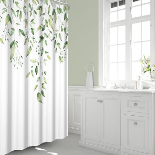 Yeele 60x72 Inch Green Leaves Shower Curtain - Waterproof Floral Design