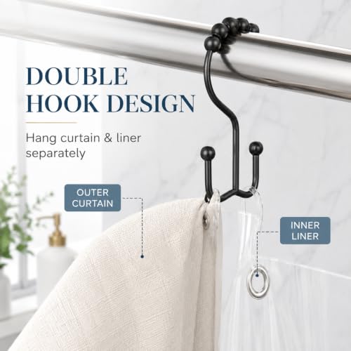 Black Beaded Shower Curtain Hooks - Set of 12 Decorative Rings
