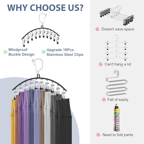 Black 3 Pack Skirt & Leggings Hangers with Clips - Space Saving Closet Organizer
