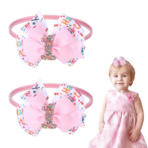 Keggaen 2-Pack 4-Inch Sweet One Birthday Hair Bows for Girls Pink