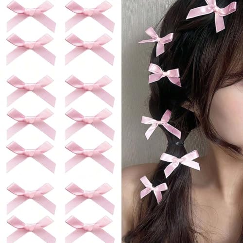 30Pcs Mini Pink Silk Satin Hair Bow Clips Small Bowknot Barrettes